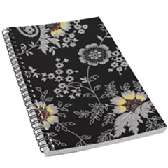 Black Background With Gray Flowers, Floral Black Texture 5.5  x 8.5  Notebook