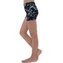 Black Background With Gray Flowers, Floral Black Texture Kids  Lightweight Velour Yoga Shorts View2