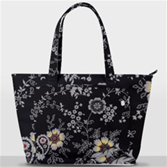 Black Background With Gray Flowers, Floral Black Texture Back Pocket Shoulder Bag 