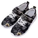 Black Background With Gray Flowers, Floral Black Texture Women s Velcro Strap Shoes View2