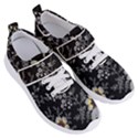 Black Background With Gray Flowers, Floral Black Texture Women s Velcro Strap Shoes View3