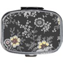 Black Background With Gray Flowers, Floral Black Texture Mini Square Pill Box View1