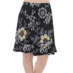 Black Background With Gray Flowers, Floral Black Texture Fishtail Chiffon Skirt by nateshop