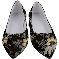 Black Background With Gray Flowers, Floral Black Texture Women s Block Heels 