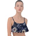 Black Background With Gray Flowers, Floral Black Texture Frill Bikini Top View1