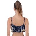 Black Background With Gray Flowers, Floral Black Texture Frill Bikini Top View2