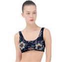 Black Background With Gray Flowers, Floral Black Texture The Little Details Bikini Top View1