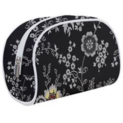 Black Background With Gray Flowers, Floral Black Texture Make Up Case (Medium)