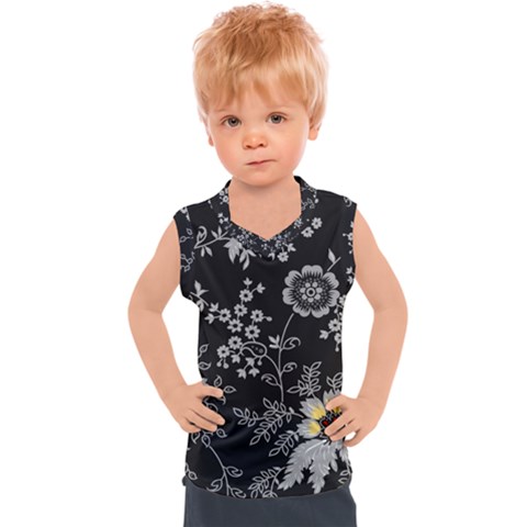 Black Background With Gray Flowers, Floral Black Texture Kids  Sport Tank Top by nateshop