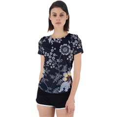 Black Background With Gray Flowers, Floral Black Texture Back Cut Out Sport T-Shirt