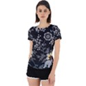 Black Background With Gray Flowers, Floral Black Texture Back Cut Out Sport T-Shirt View1