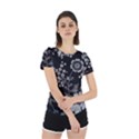 Black Background With Gray Flowers, Floral Black Texture Back Cut Out Sport T-Shirt View2