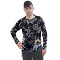 Black Background With Gray Flowers, Floral Black Texture Men s Pique Long Sleeve T-Shirt View1