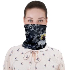 Black Background With Gray Flowers, Floral Black Texture Face Covering Bandana (Adult)