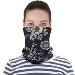 Black Background With Gray Flowers, Floral Black Texture Face Seamless Bandana (Adult)