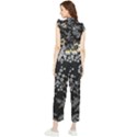 Black Background With Gray Flowers, Floral Black Texture Women s Frill Top Chiffon Jumpsuit View2