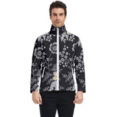 Black Background With Gray Flowers, Floral Black Texture Men s Bomber Jacket