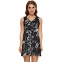 Black Background With Gray Flowers, Floral Black Texture Tiered Sleeveless Mini Dress View1