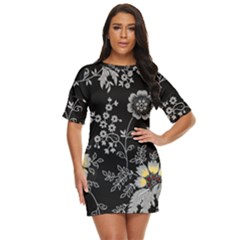 Black Background With Gray Flowers, Floral Black Texture Just Threw It On Dress