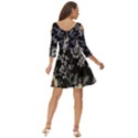 Black Background With Gray Flowers, Floral Black Texture Shoulder Cut Out Zip Up Dress View4