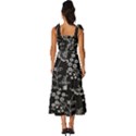 Black Background With Gray Flowers, Floral Black Texture Tie-Strap Tiered Midi Chiffon Dress View4