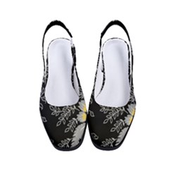 Black Background With Gray Flowers, Floral Black Texture Women s Classic Slingback Heels