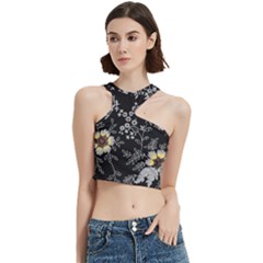 Black Background With Gray Flowers, Floral Black Texture Cut Out Top by nateshop