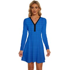 Blue Abstract, Background Pattern Long Sleeve Deep V Mini Dress  by nateshop