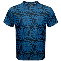 Blue Floral Pattern Floral Greek Ornaments Men s Cotton T-shirt