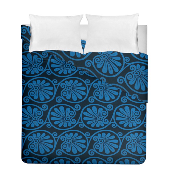 Blue Floral Pattern Floral Greek Ornaments Duvet Cover Double Side (Full/ Double Size)