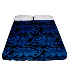 Blue Floral Pattern Floral Greek Ornaments Fitted Sheet (king Size) by nateshop