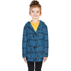 Blue Floral Pattern Floral Greek Ornaments Kids  Double Breasted Button Coat by nateshop