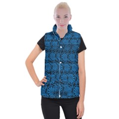 Blue Floral Pattern Floral Greek Ornaments Women s Button Up Vest