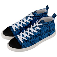 Blue Floral Pattern Floral Greek Ornaments Men s Mid-top Canvas Sneakers