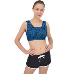 Blue Floral Pattern Floral Greek Ornaments V-back Sports Bra