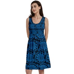 Blue Floral Pattern Floral Greek Ornaments Classic Skater Dress