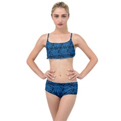 Blue Floral Pattern Floral Greek Ornaments Layered Top Bikini Set