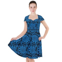 Blue Floral Pattern Floral Greek Ornaments Cap Sleeve Midi Dress