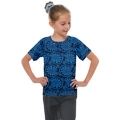 Blue Floral Pattern Floral Greek Ornaments Kids  Mesh Piece T-shirt