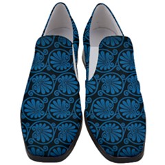 Blue Floral Pattern Floral Greek Ornaments Women Slip On Heel Loafers by nateshop