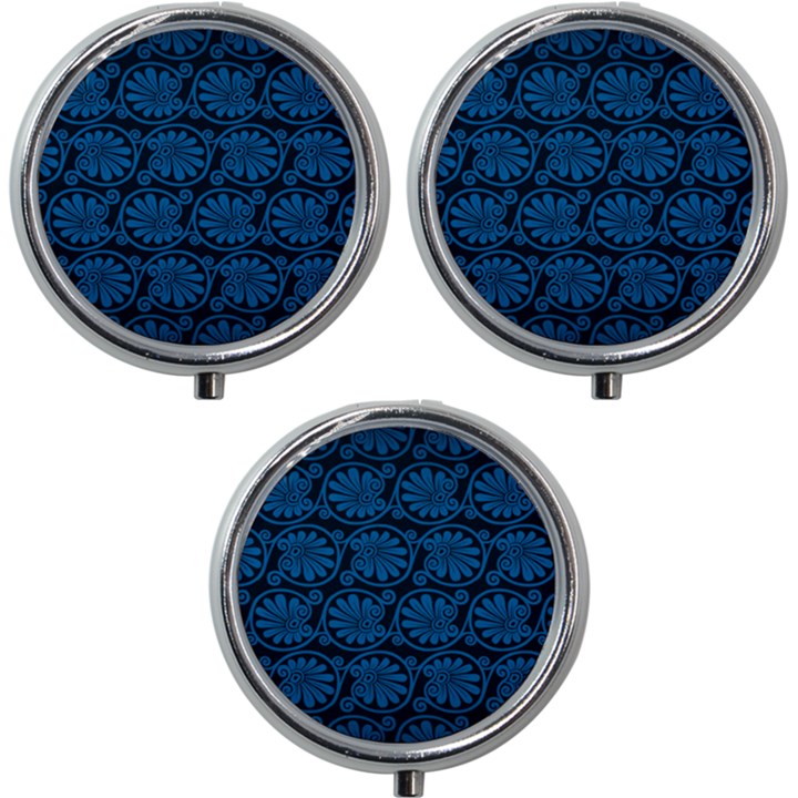 Blue Floral Pattern Floral Greek Ornaments Mini Round Pill Box (Pack of 3)