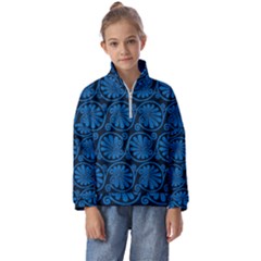 Blue Floral Pattern Floral Greek Ornaments Kids  Half Zip Hoodie