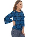 Blue Floral Pattern Floral Greek Ornaments Cut Out Wide Sleeve Top View3