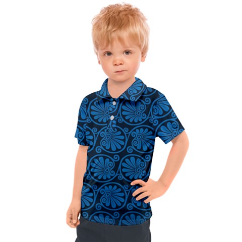 Blue Floral Pattern Floral Greek Ornaments Kids  Polo T-shirt by nateshop