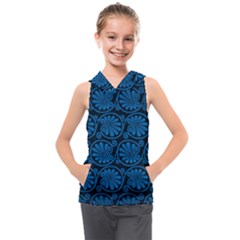 Blue Floral Pattern Floral Greek Ornaments Kids  Sleeveless Hoodie by nateshop