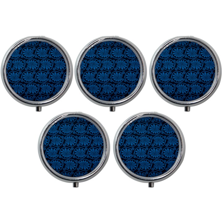 Blue Floral Pattern Floral Greek Ornaments Mini Round Pill Box (Pack of 5)