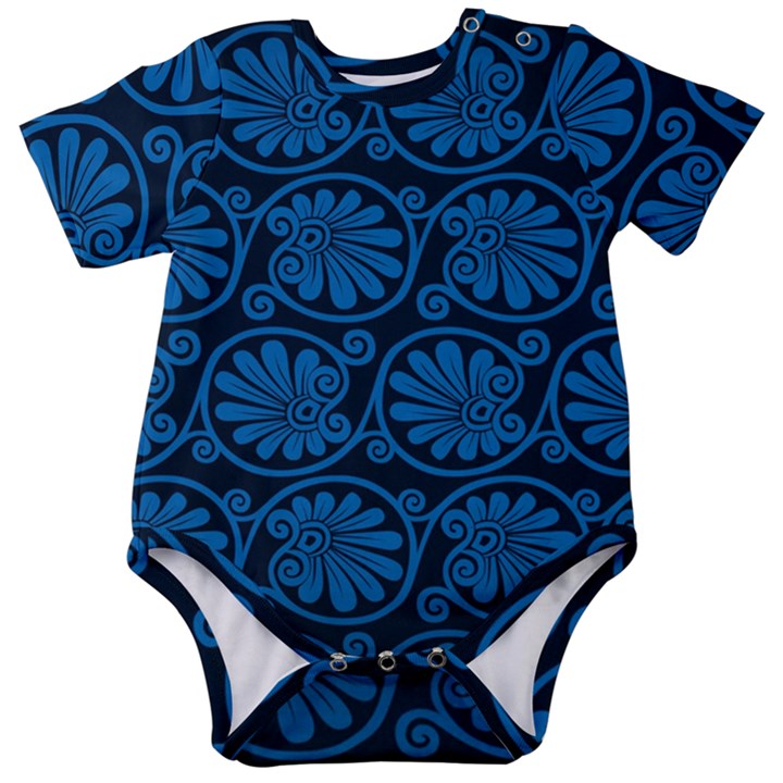 Blue Floral Pattern Floral Greek Ornaments Baby Short Sleeve Bodysuit