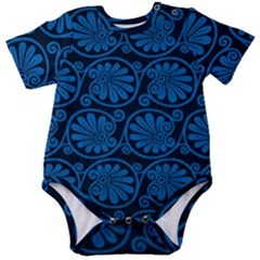 Blue Floral Pattern Floral Greek Ornaments Baby Short Sleeve Bodysuit