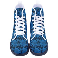 Blue Floral Pattern Floral Greek Ornaments Kid s High-top Canvas Sneakers by nateshop