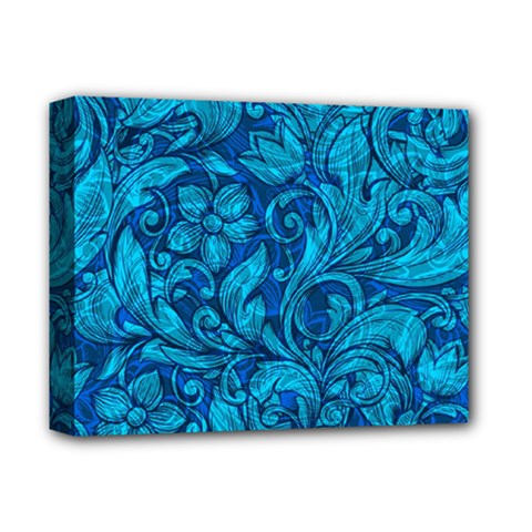 Blue Floral Pattern Texture, Floral Ornaments Texture Deluxe Canvas 14  X 11  (stretched) by nateshop